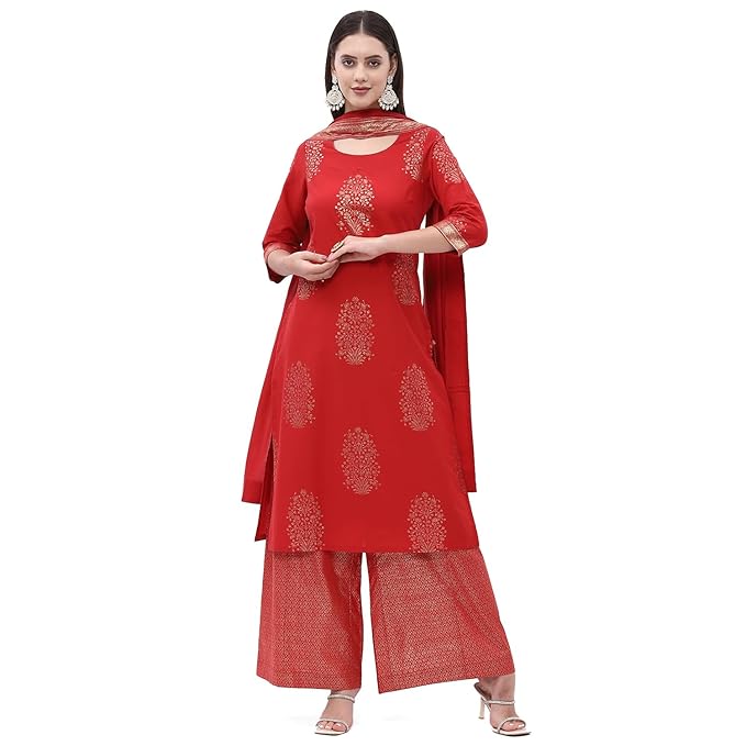 Straight Cotton Straight Kurta Palazzo Suit Set