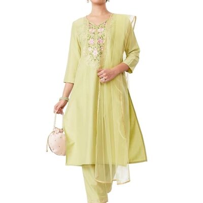 Women's 's Embroidered Kurta Pant Set with Dupatta