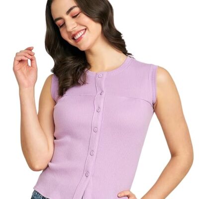 Striped Shirt Collar Sleeveless Top for Summer||