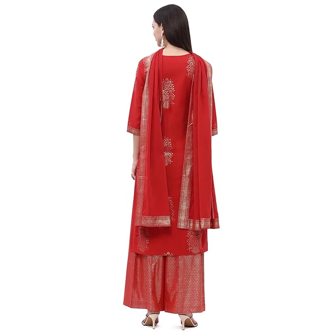 Straight Cotton Straight Kurta Palazzo Suit Set - Image 3