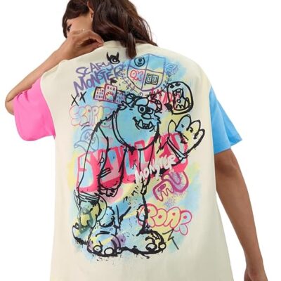 Short Sleeve Round Neck Multicolor Graphic Printed Cotton Oversized