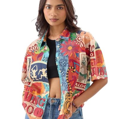 Neck Buttoned Front Oversized Fit Cotton Summer Shirts