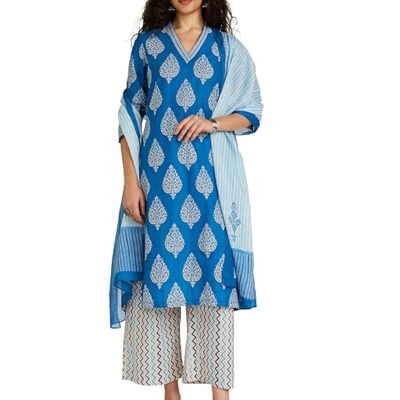 Cotton Straight Printed Kurta Straight Palazzo Suit Set